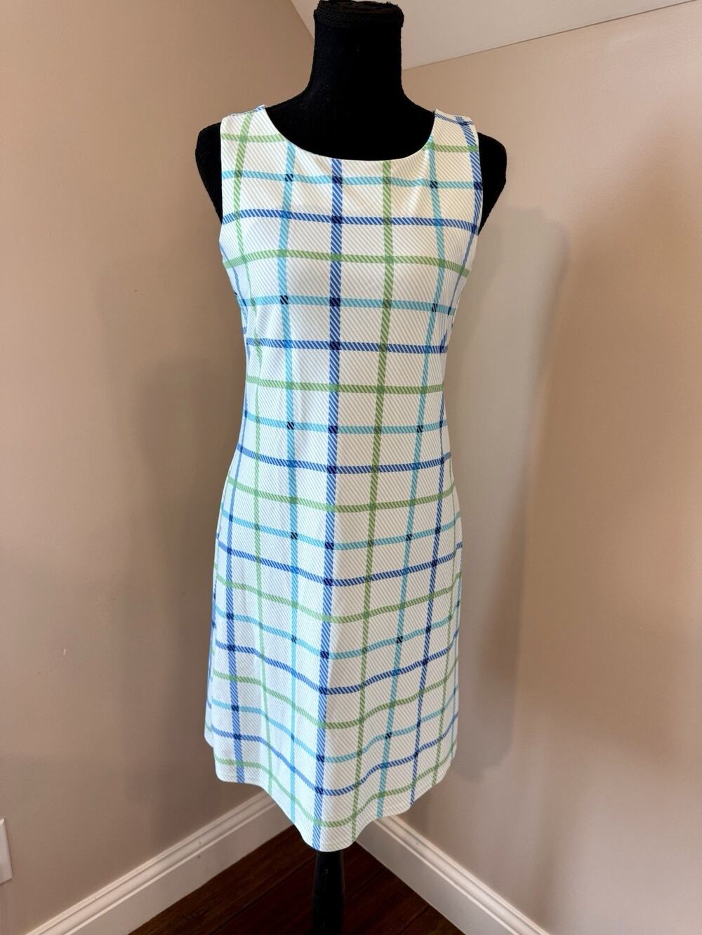 Jude Connally Blue & Green Plaid Print Sleeveless Dress Size XS